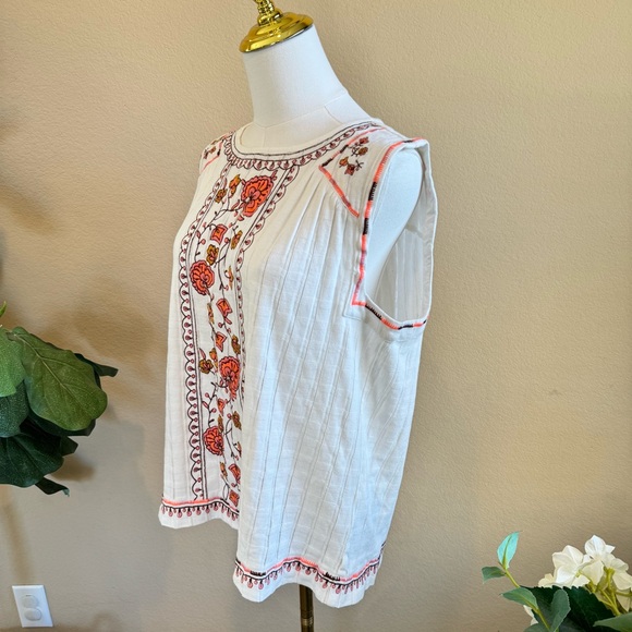 NWT Anthropologie Boho Embroidered Floral Sleeveless Top Women’s L Ivory Cotton - Picture 5 of 11